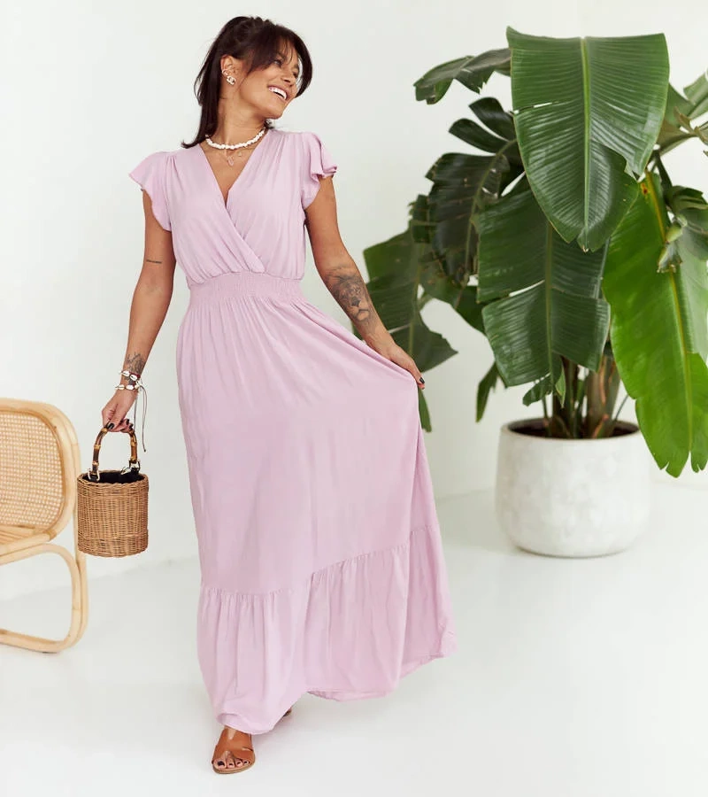 Rochie maxi mov cu pliuri Mila