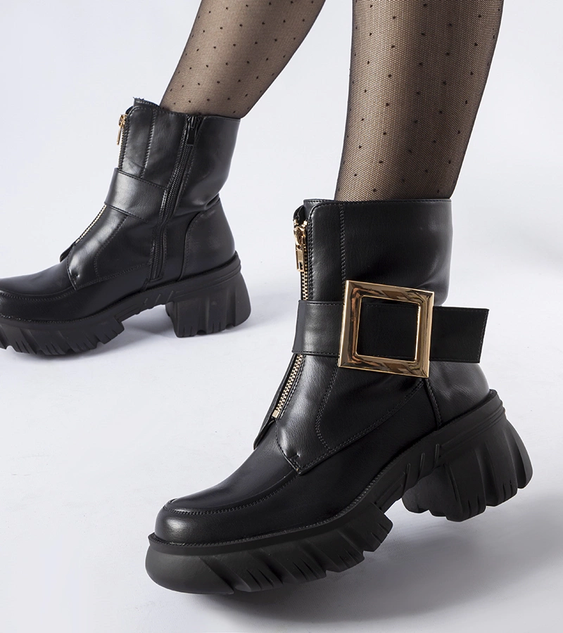 Botine negre masive cu catarama Morgan.