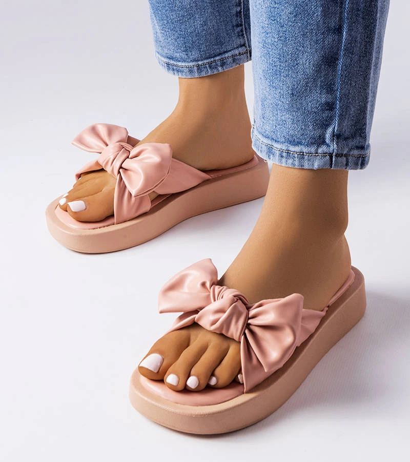 Flip-flops cu platformă roz cu fundă Edvard