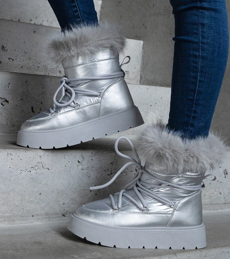 Cizme de zăpadă argintii căptușite cu blană Arilla