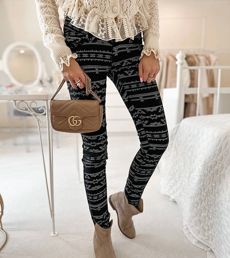 Pantaloni Marcoux din țesătură cu model negru