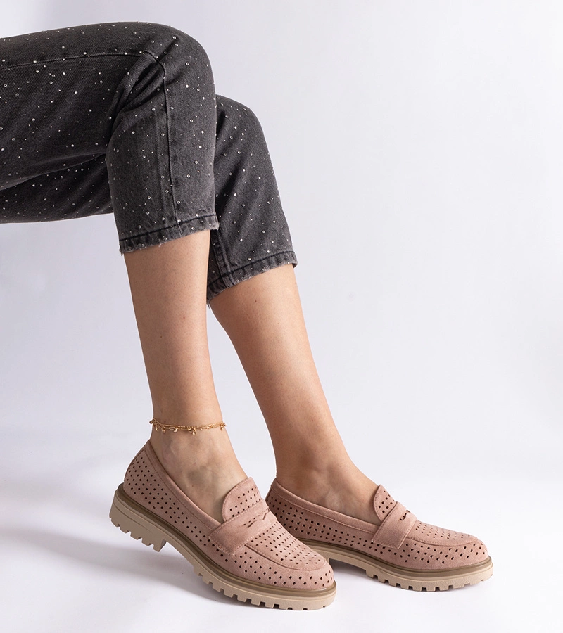 Mocasini roz din piele ecologică întoarsă Clausen