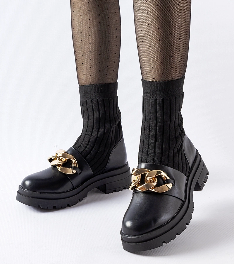 Botine negre cu șosete și lanț Giussago