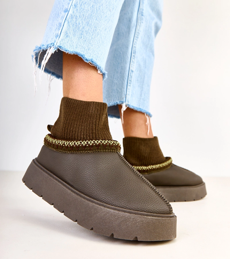 Cizme de zăpadă verzi cu carâmb tip șosetă Melary