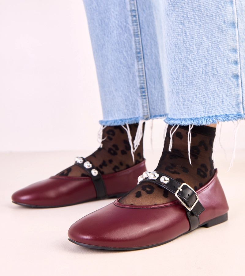 Balerini bordo cu cataramă decorată Faira