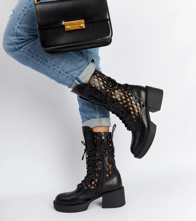 Bocanci negri perforați cu toc Visalia