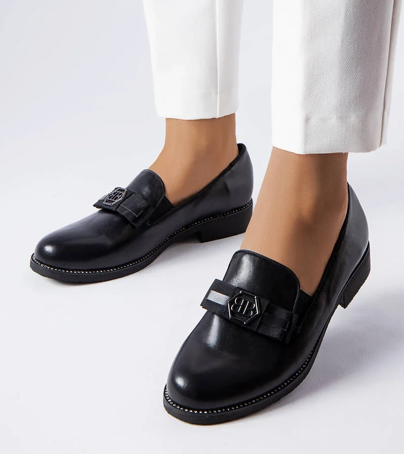 Mocasini negri cu ornamente de Tanguy