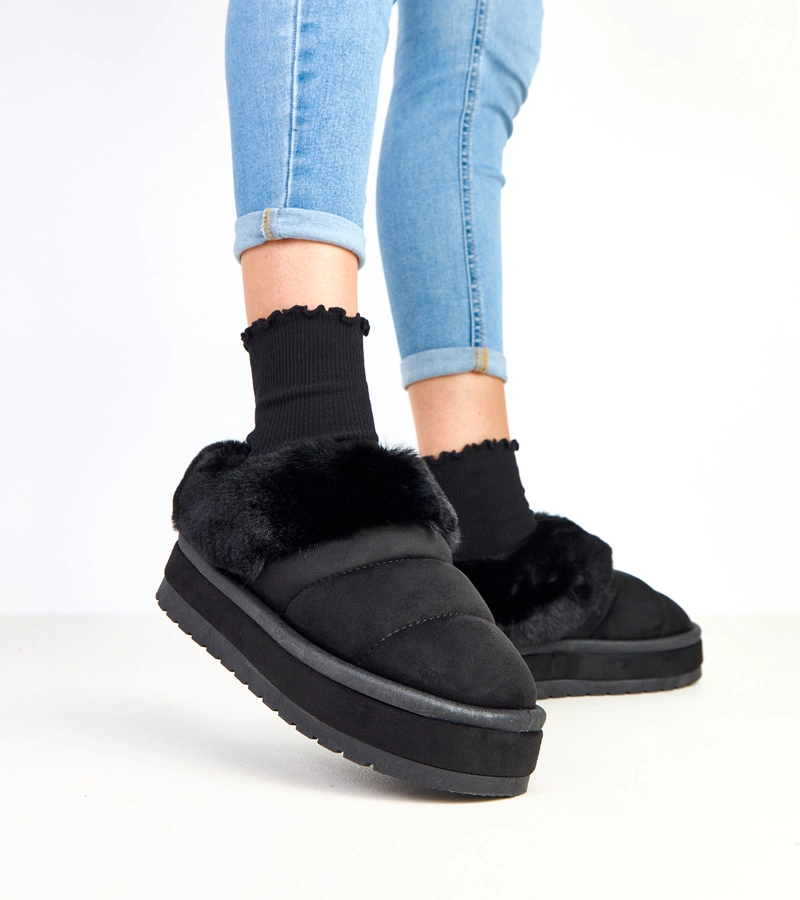 Cizme scurte negre îmblănite Almeida