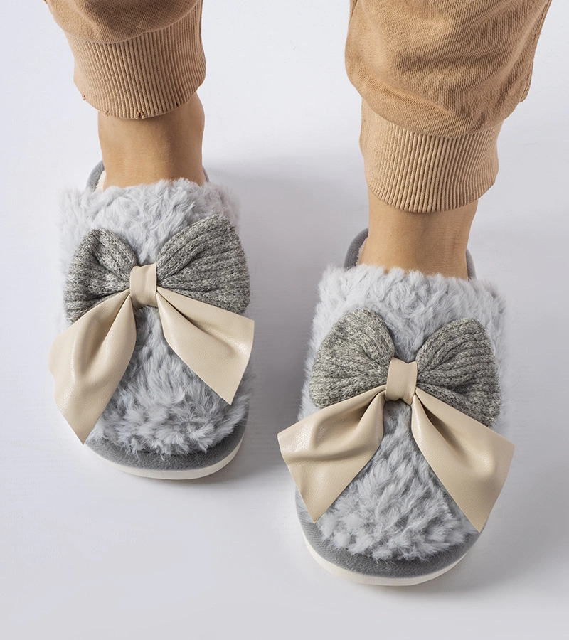 Pantofii gri cu panglici elegante Macaria