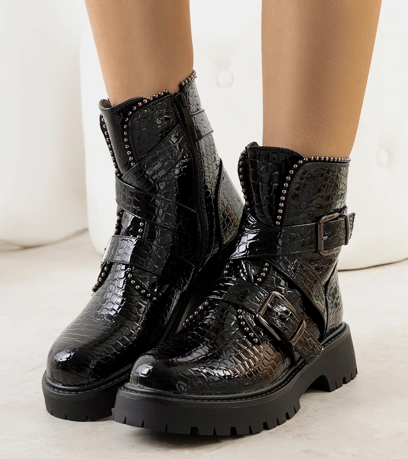 Cizme Helia lăcuite negru