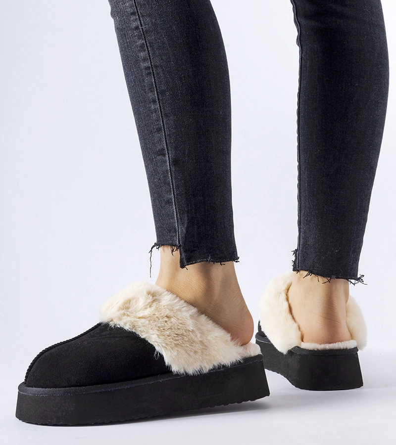 Papuci negri cu blăniță deschisă Andonno