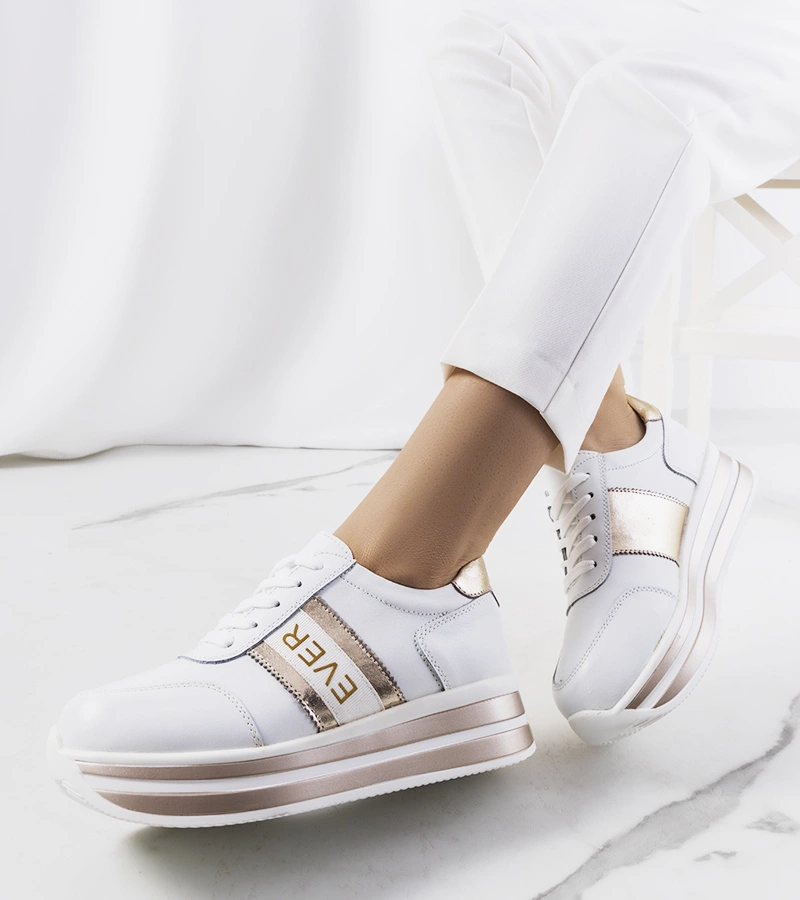 Adidași din piele albă aurie Teresin