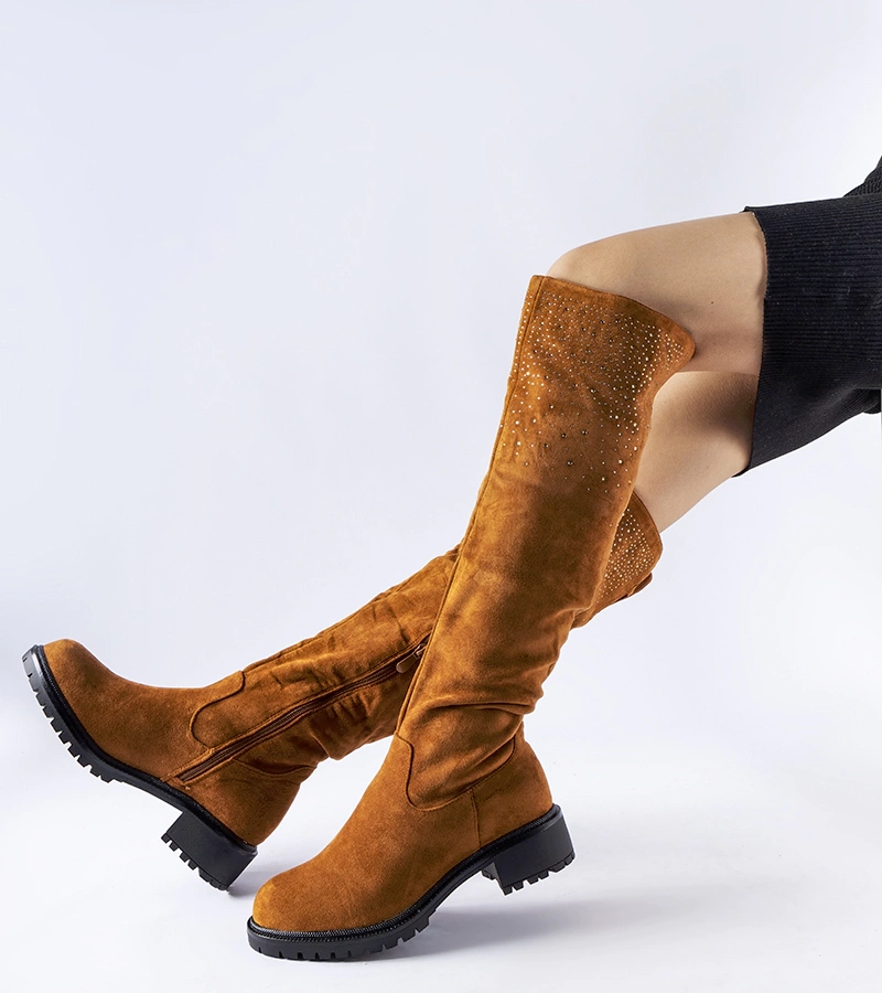 Cizme lungi maro cu zirconii Colleen