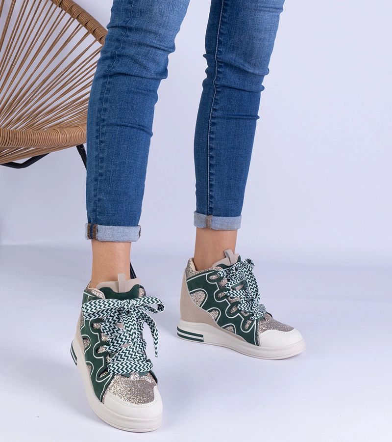 Adidași verzi cu șireturi groase și sclipici Gralina