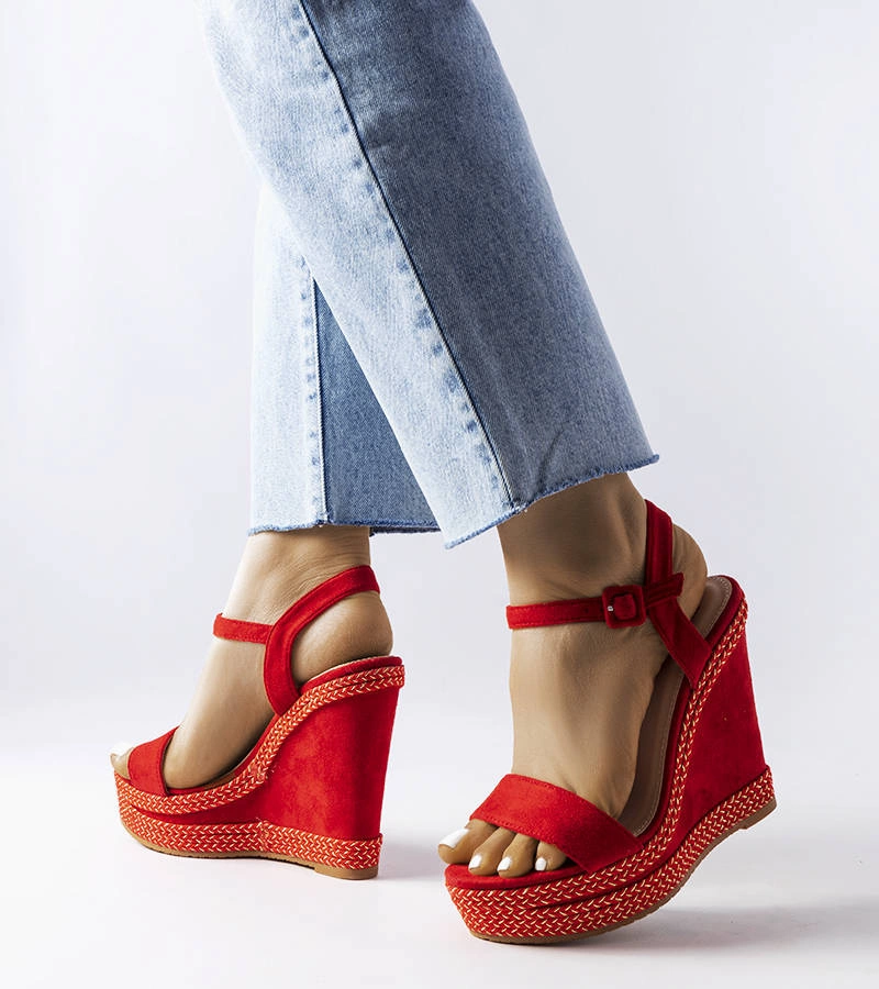 Sandale roșii cu toc cu pană Inala