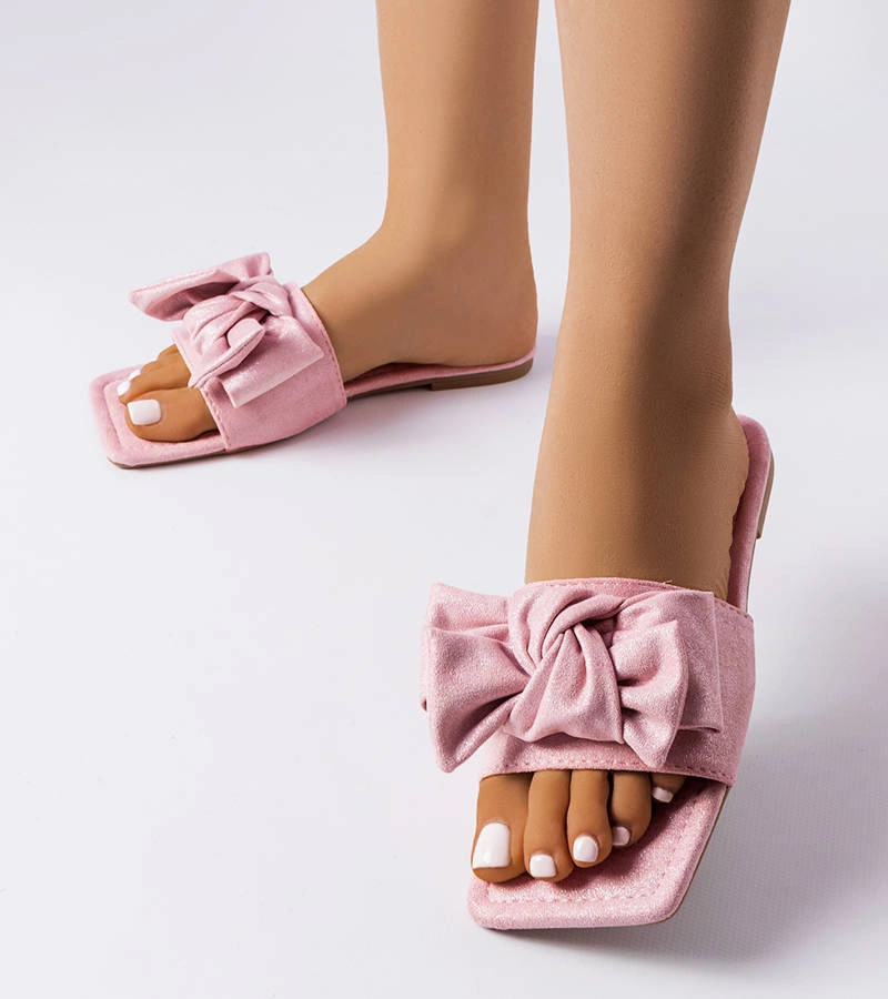 Șlapi eleganți roz cu fundiță Thériault