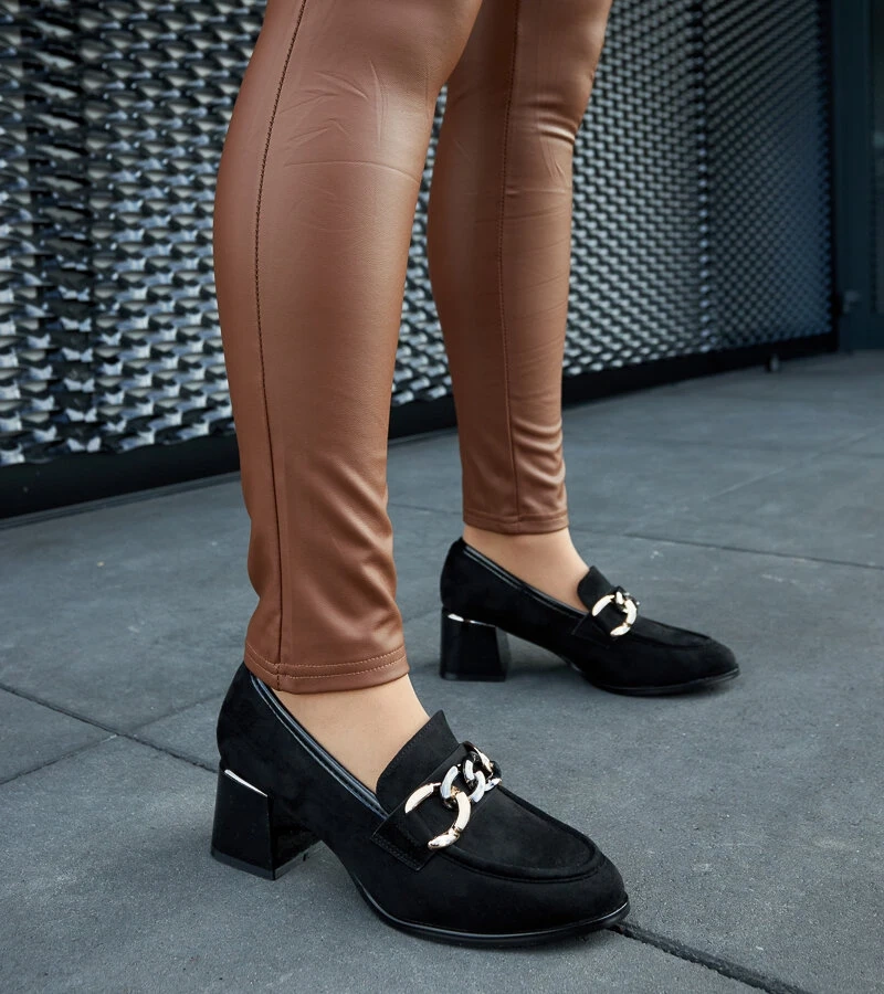 Pantofi negri cu toc cub din ecopiele Brenta