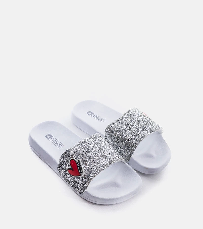 Șlapi gri cu sclipici pentru copii de la Boncoeur