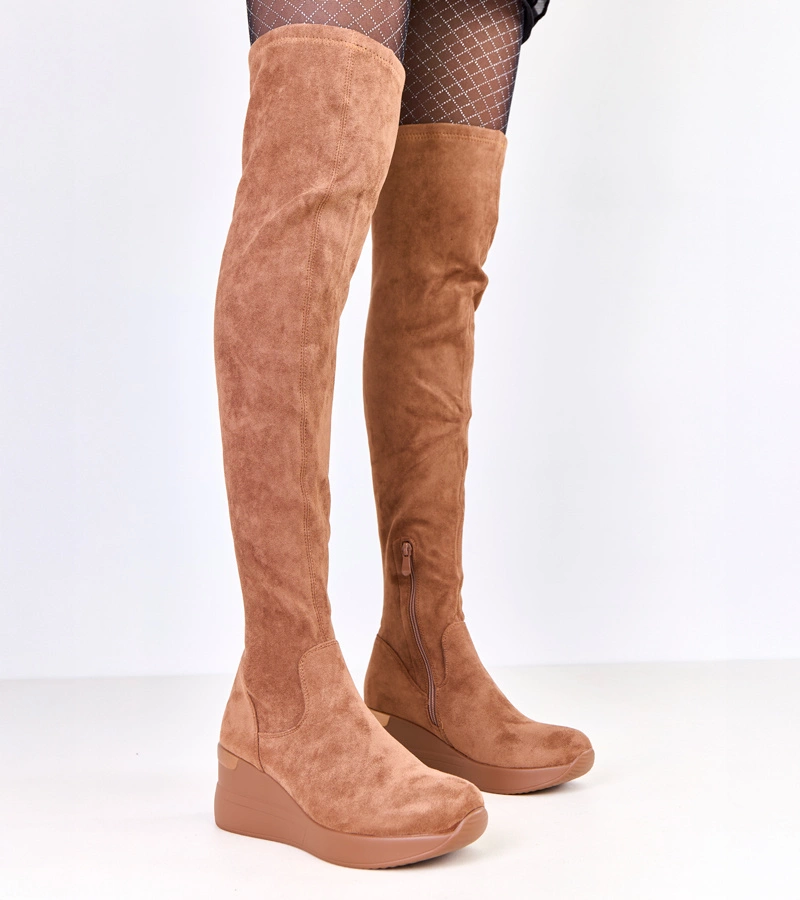 Cizme maro din piele ecologică întoarsă pe pană Roland