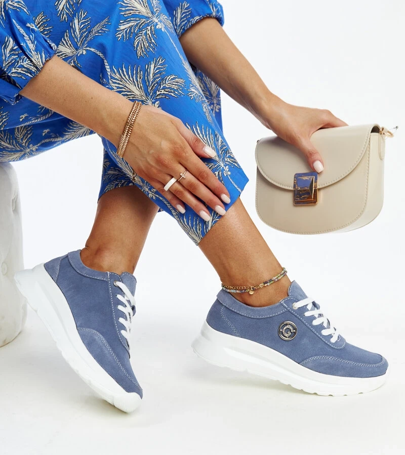 Sneakers de piele albastră pe platforma Helja