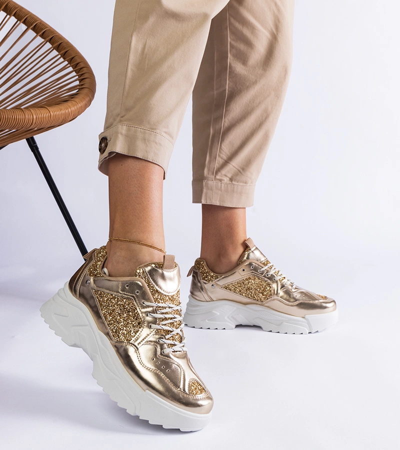 Adidași aurii de damă cu inserții sclipitoare Caraballo