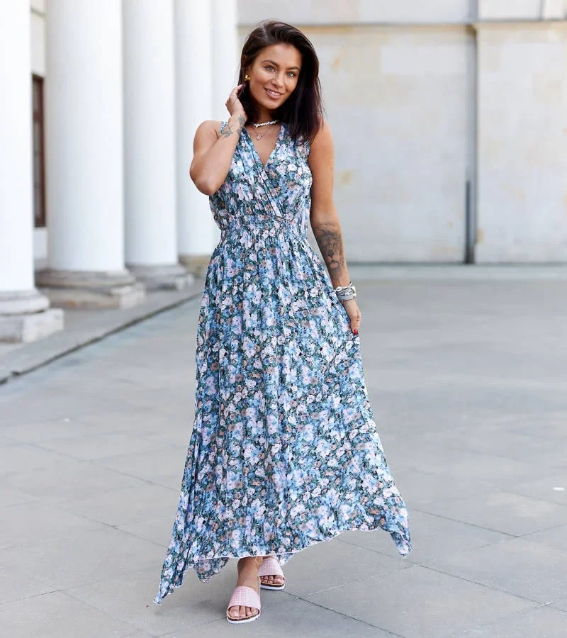 Rochie maxi albastră cu talie elastică Beneventi