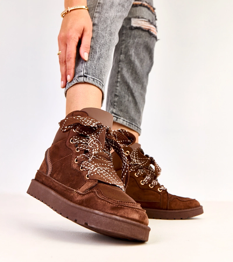 Adidași înalți maro cu șireturi groase Klevis