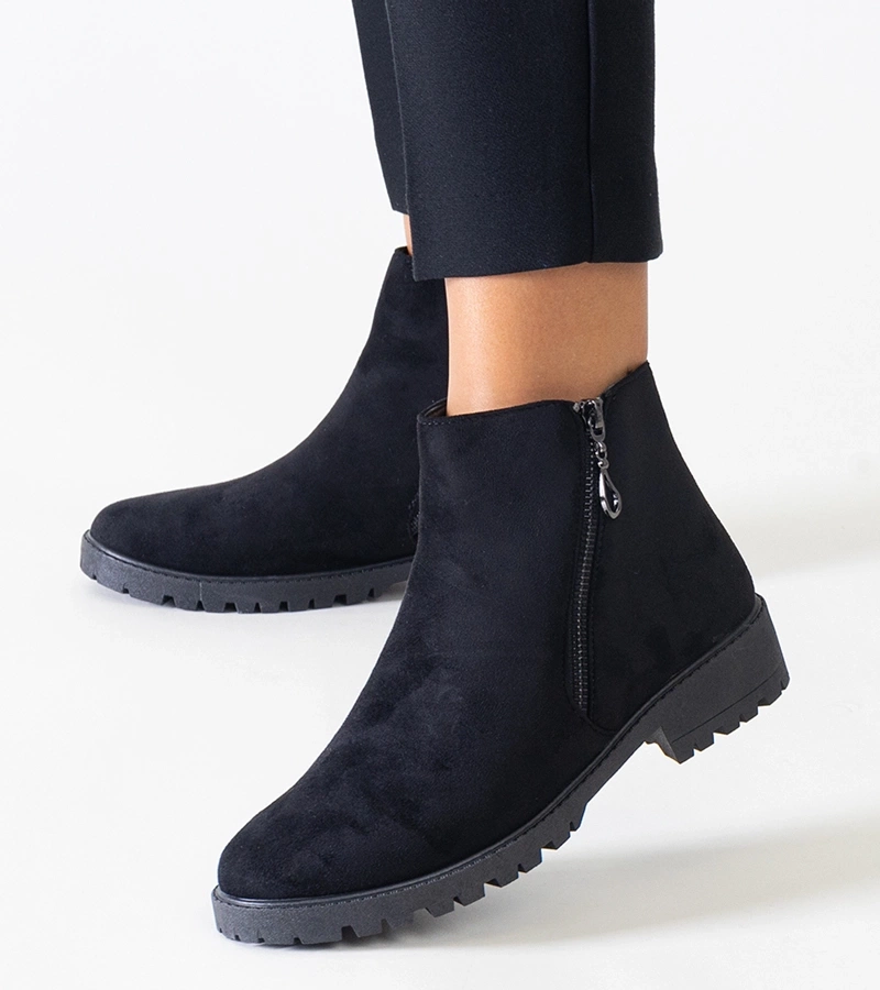 Botine negre cu inserții metalice din ecou-sams Branda.