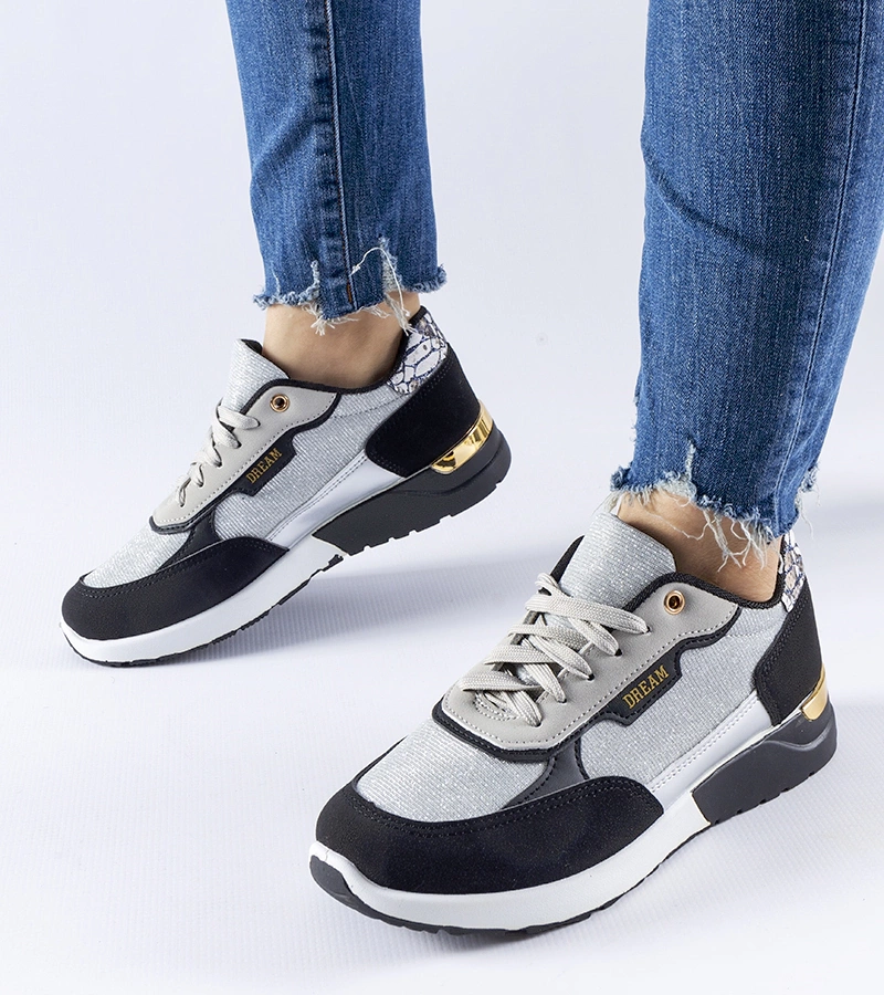 Adidași negru-argintii cu sclipici Roganzuolo