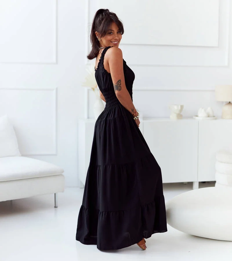 Rochie maxi neagră fără bretele de Hildi