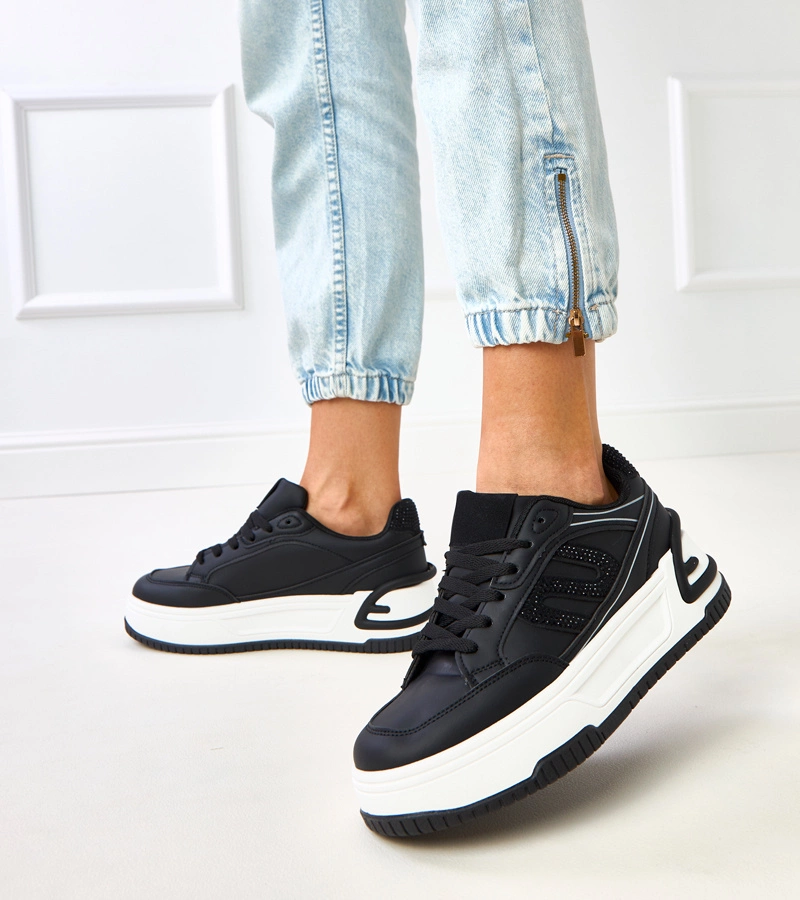 Adidași negri pe platformă decorați cu zirconii Grima