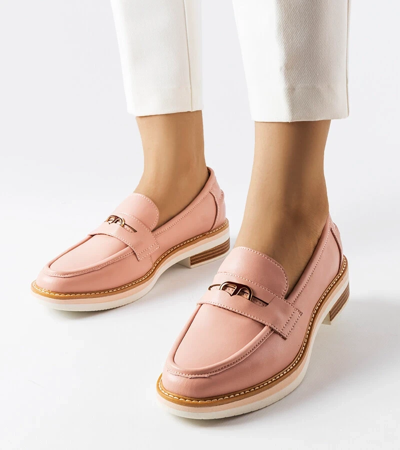 Mocasini Orlando din piele roz pentru femei