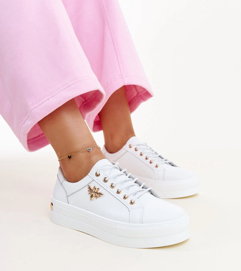 Sneakers de piele albi cu talpă groasă Mikka