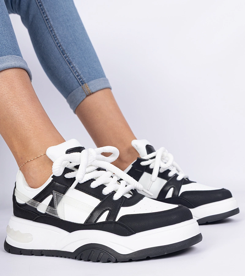 Adidași alb-negru cu șireturi groase Luciana