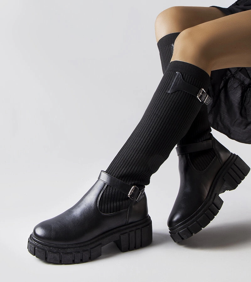 Cizme negre cu partea superioară stretch Courcelle