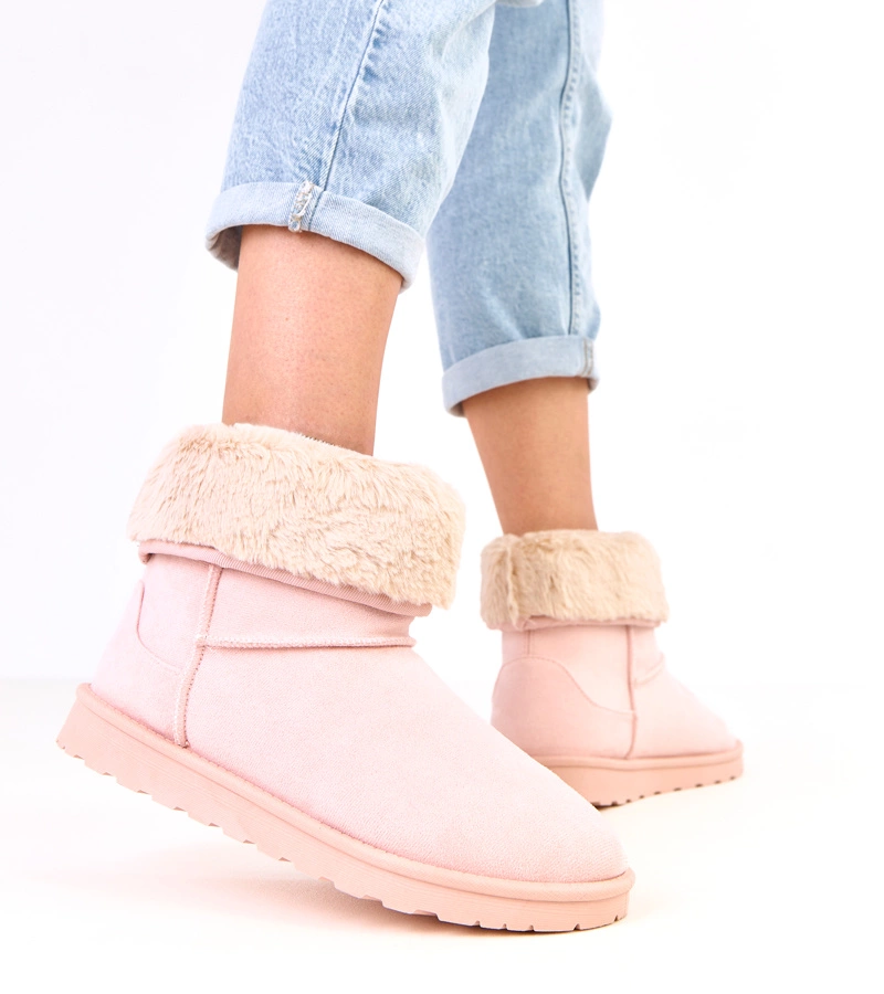 Cizme de zăpadă roz cu blană pe platformă Meggi