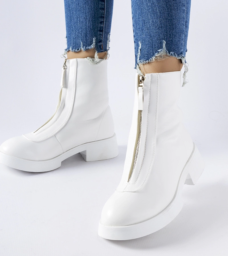 Botine albe călduroase cu fermoar Baldo