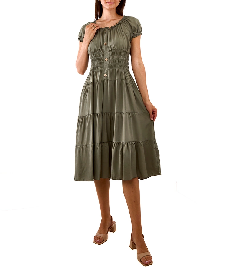 Rochie midi verde Marisla cu maneci scurte