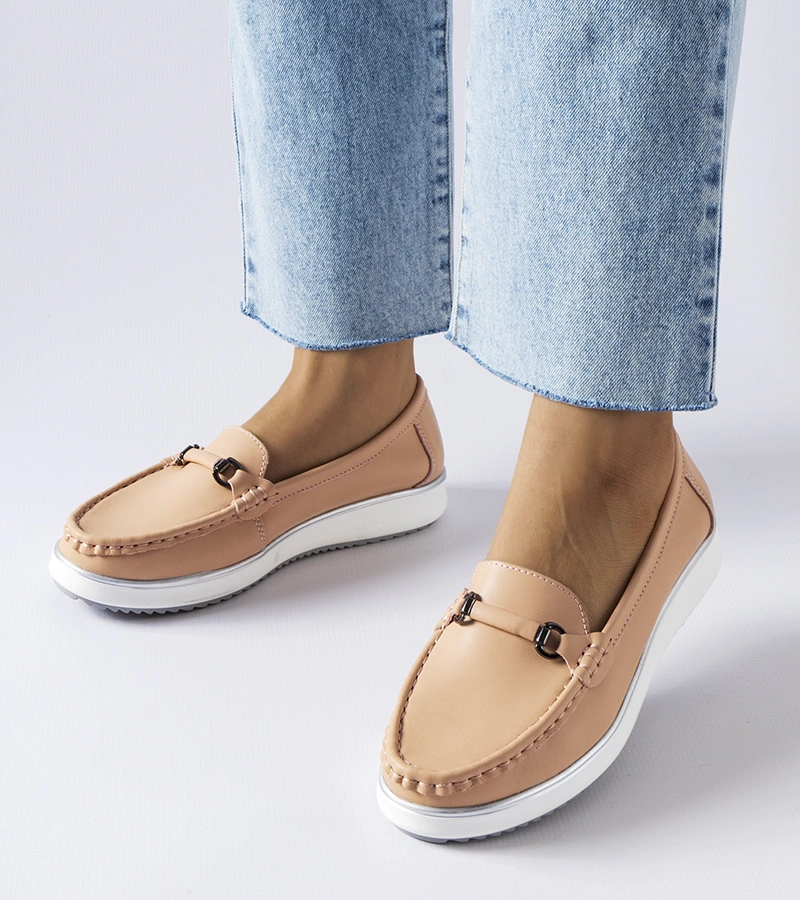 Mocasini roz cu talpă din piele Vinceza