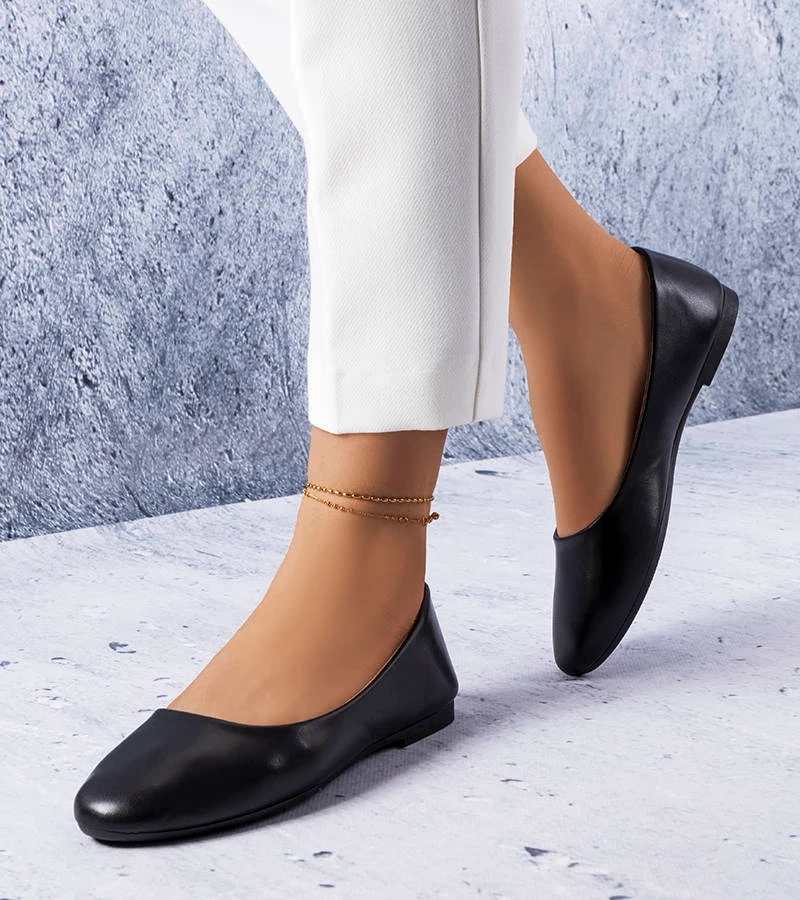 Balerini negri cu talpă din piele Truchon