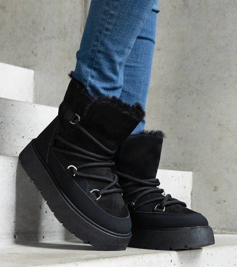 Cizme negre de zăpadă pe platformă îmblănite Andra