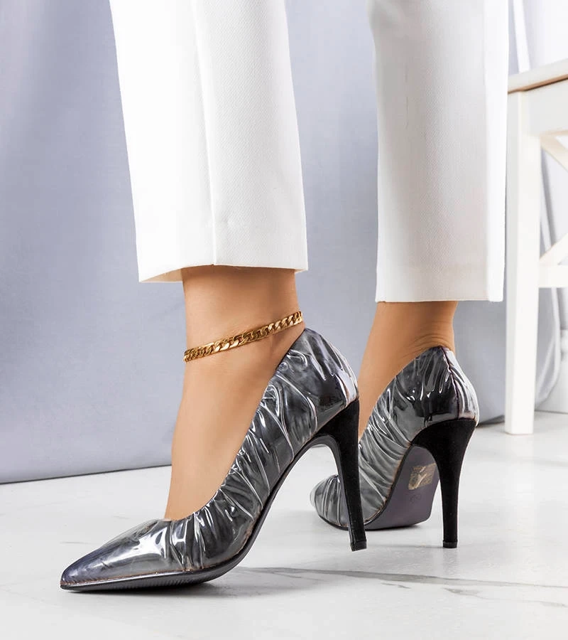 Stilettos negre tapițate cu folie Erika