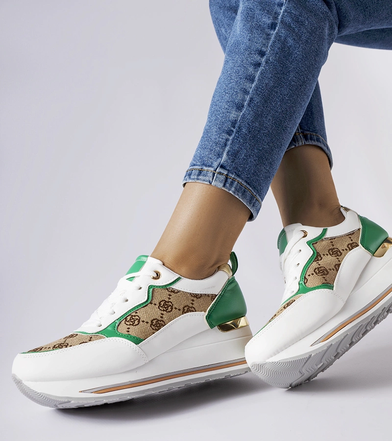 Rouxi adidași pe tocuri albe și verzi Rouxi alb și verde