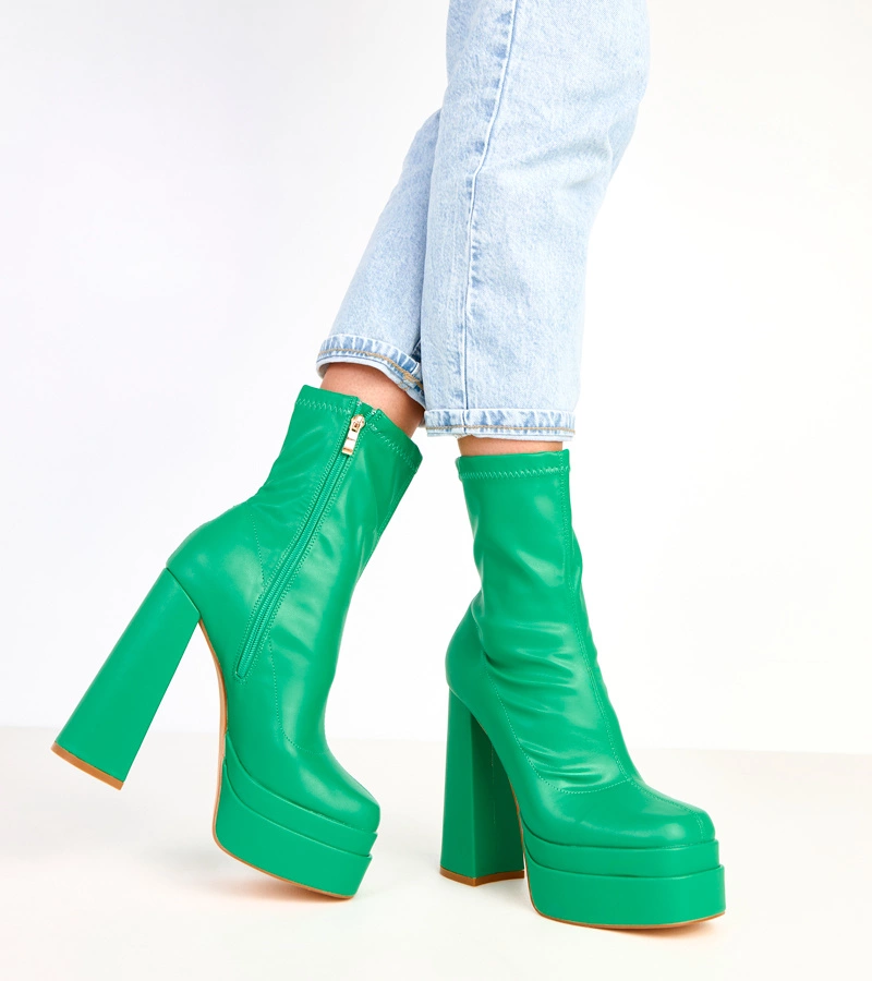 Botine verzi cu toc masiv și platformă Yasmin