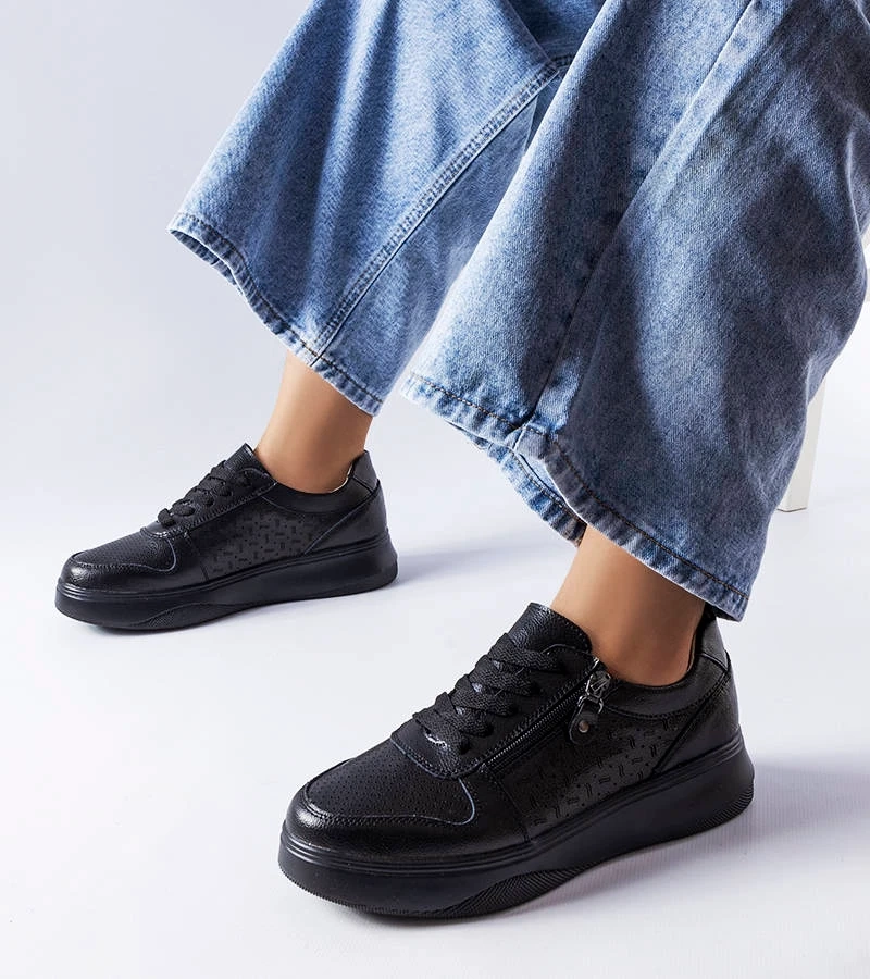 Pantofi din piele neagră cu fermoar Jezzi