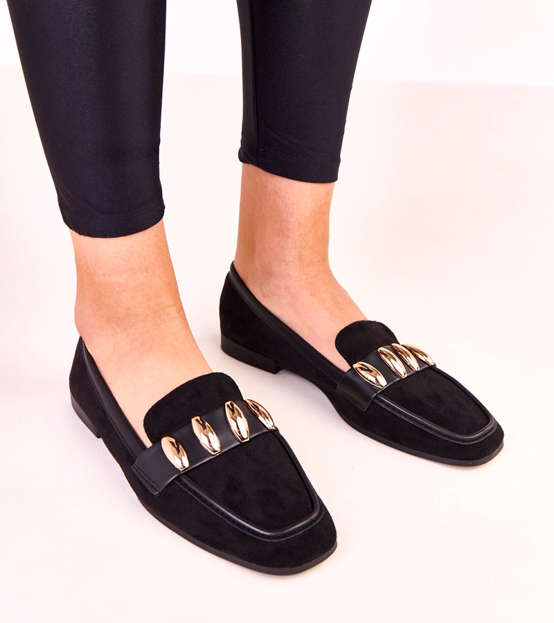 Balerini eleganți negri cu ornament auriu Klesa