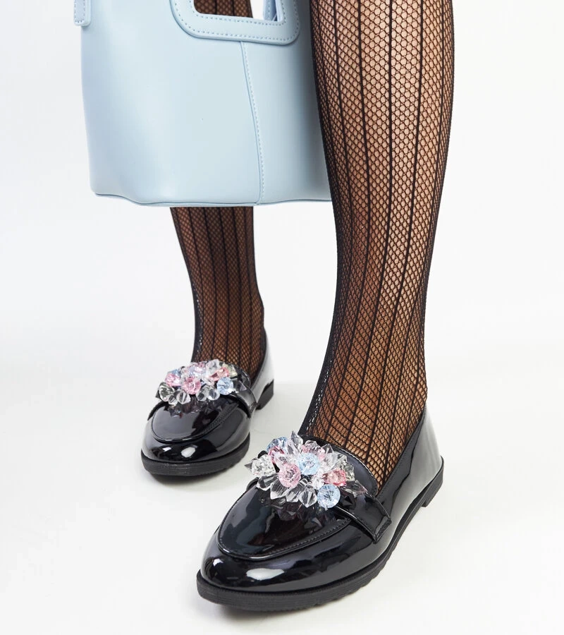 Mocasini negri lăcuiți cu cristale Mirela