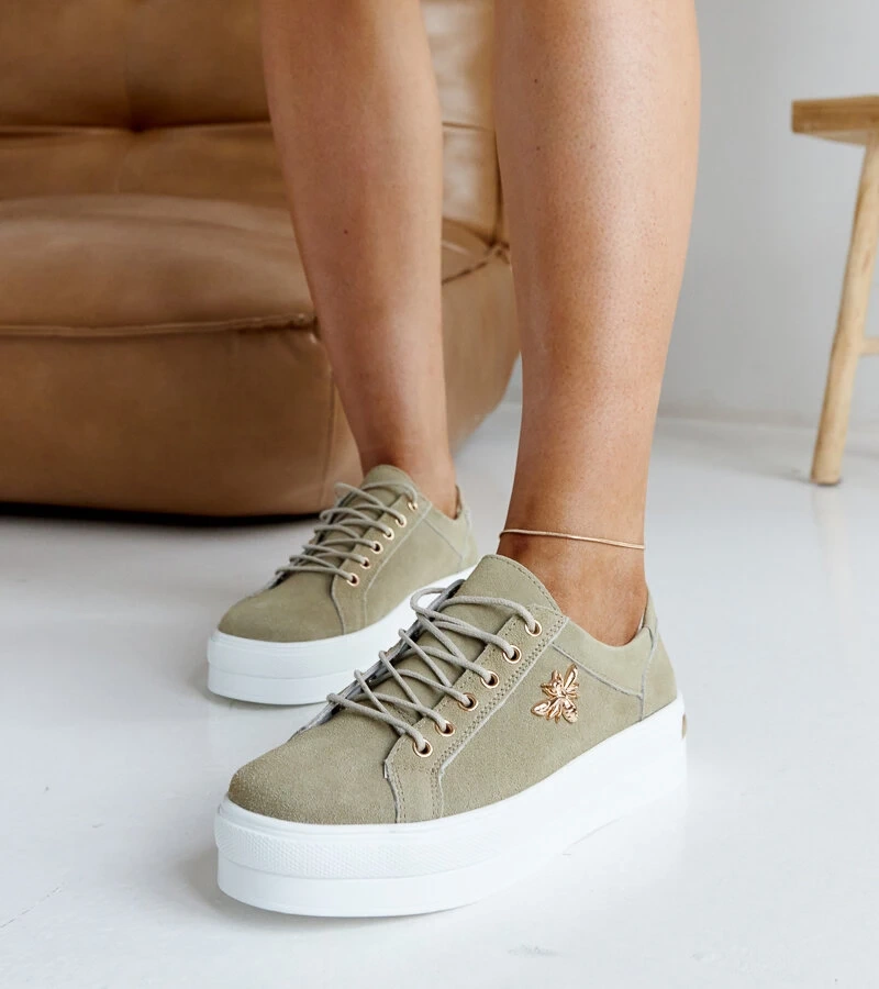 Sneakers verzi de piele Mikka cu talpă groasă