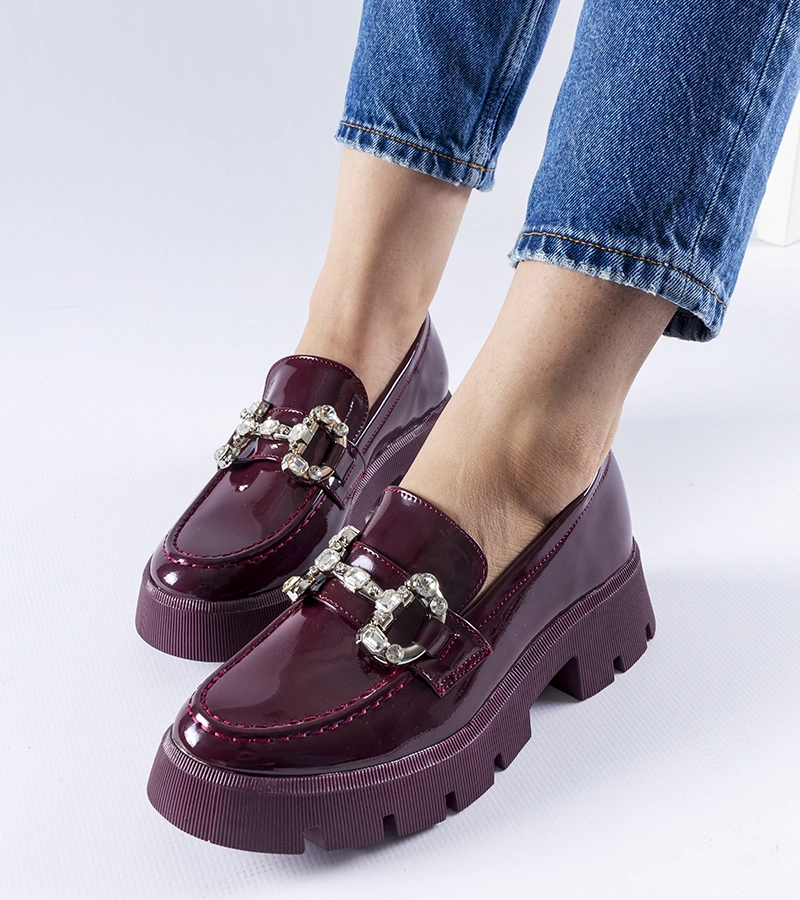 Mocasini bordo lăcuiți cu strasuri Cezet