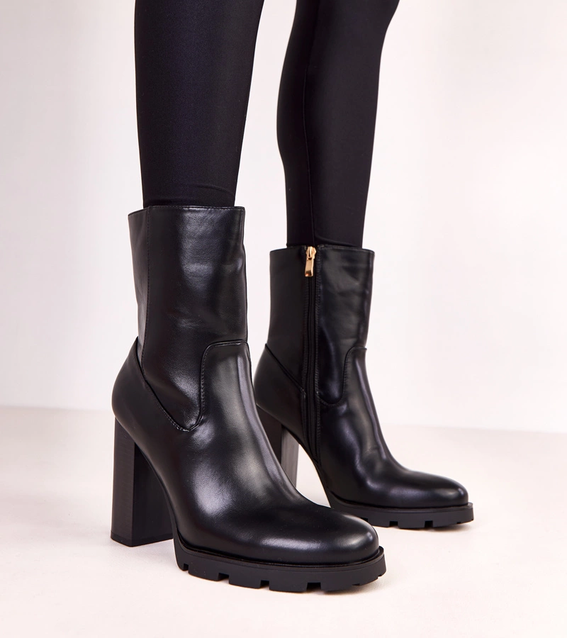 Botine negre de damă cu toc Wendora